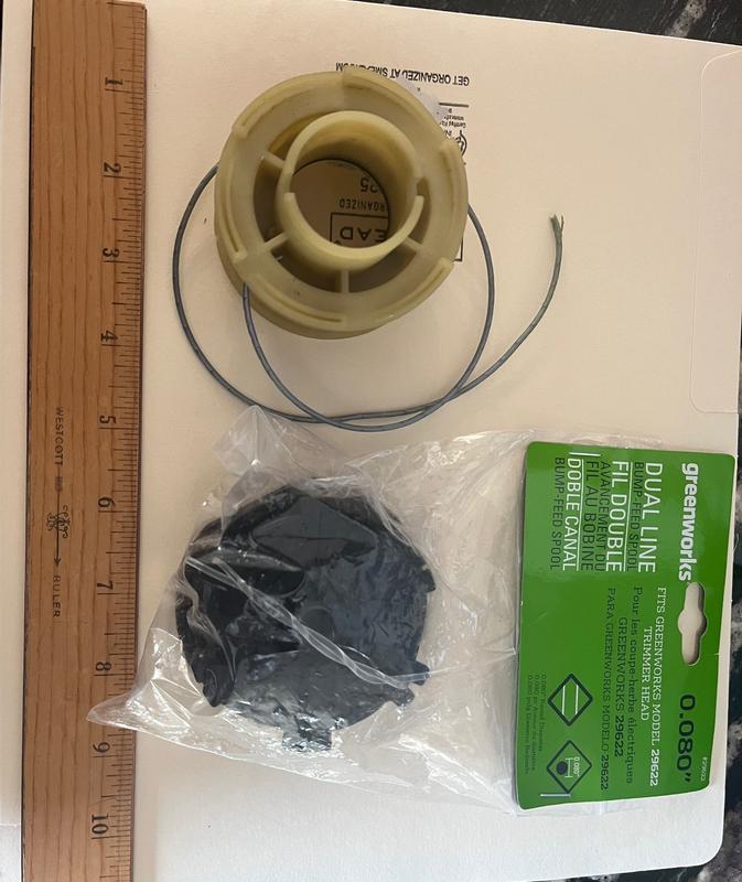 Spool comparison 21142 original vs suggested replacement listed on Greenworks 29622