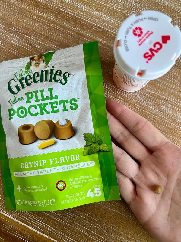 FELINE GREENIES PILL POCKETS for Cats Natural Soft Cat Treats Catnip Flavor 1.6 oz. Pack 45 Treats