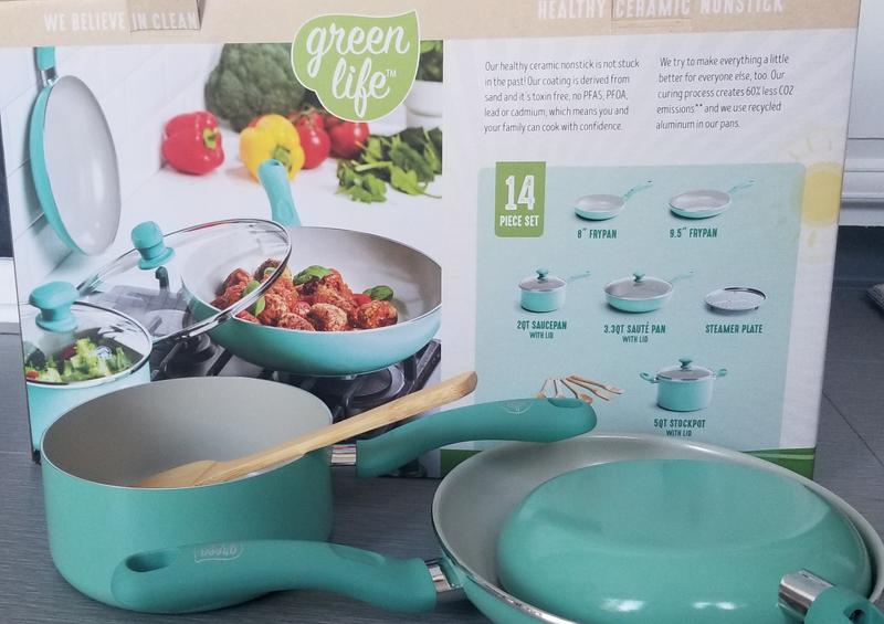 GreenLife Sandstone Healthy Ceramic Nonstick 15 Piece Set, Pink Color: Turquoise CC007346-001