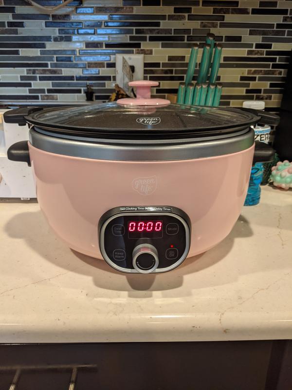 GreenLife Cook Duo Healthy Ceramic Nonstick Programmable 6 Quart  Family-Sized Slow Cooker, PFAS-Free, Removable Lid and Pot, Digital Timer,  Dishwasher Safe Parts, Turquoise