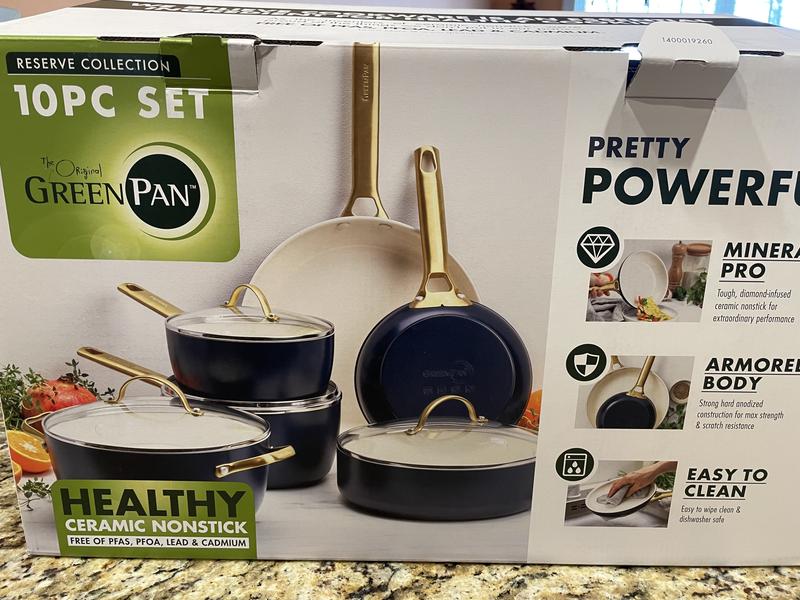 GreenPan Reserve Hard Anodized Healthy Ceramic Nonstick, 1.5QT and 3QT Saucepan  Pot Set with Lids, Gold Handle, PFAS-Free, Dishwasher Safe, Oven Safe,  Black