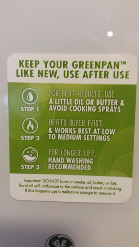 Care sticker that comes on the pots and pans.