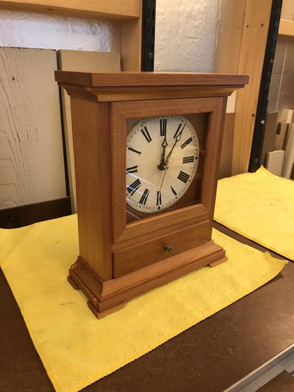 Mantle clock made from reclaimed heart pine