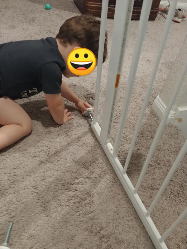 Only thing I had to do was install it on the wall!| Installation was so simple that my 2.5 year old was putting it together with me!| He was taking parts from me and putting it together.| Quick and easy to install at the top and bottom of the stairs.