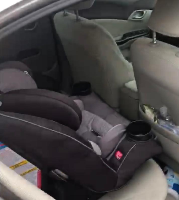 It's a tight fit in a compact car, but still work and surprisingly enough leg room.| Buckle guard!