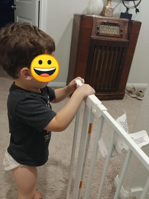Only thing I had to do was install it on the wall!| Installation was so simple that my 2.5 year old was putting it together with me!| He was taking parts from me and putting it together.| Quick and easy to install at the top and bottom of the stairs.