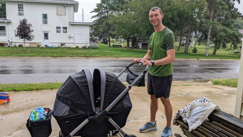Testing out the uphill capabilities.| Folds easy and compact.| Box description- Footwell "zips out for easy cleaning or for optimal storage." No instructions in the manual.| Wheels for all-terrian.| Nature park outing.| Caught in the rain-towel covering the gap.| Still dry!| Splash pad with my 5 & 3 year olds.| Loaded up for the pool!| Caught in the rain- notice the gap between the canopies.| Pushing the girls at a nature park.