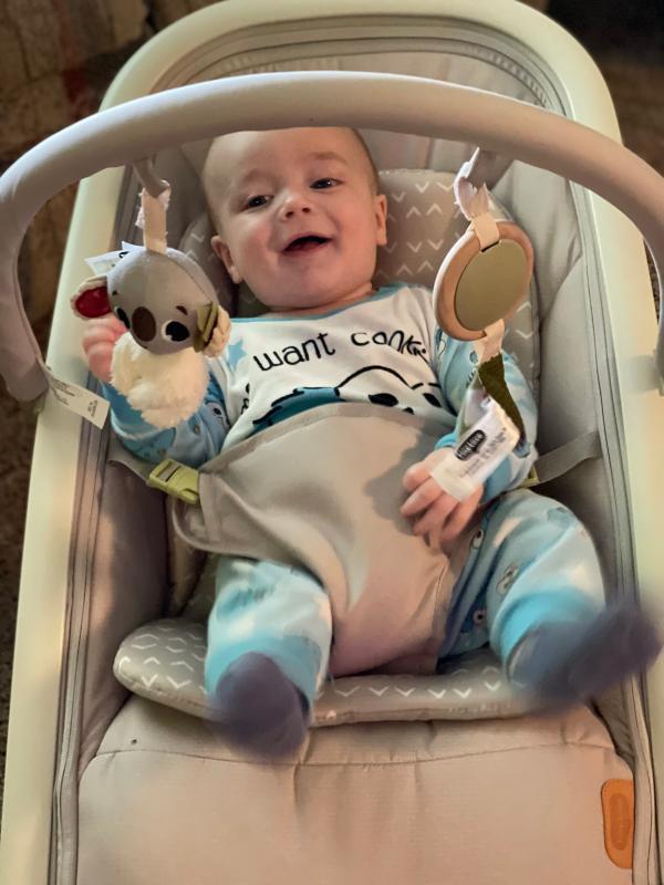 This one of the lower options but he prefers to sit up a little more| He loved the toys and the seat!