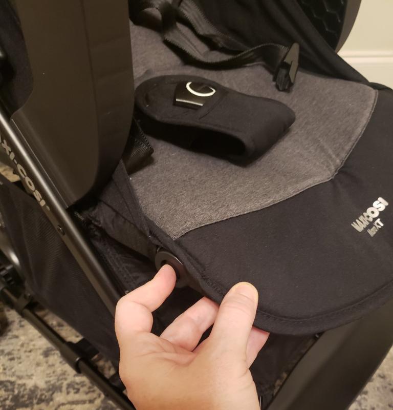 Adjustable footrest| Love the cupholder adapter included! Mesh window is great too.| Padded body and straps for comfort, large canopy for sun protection| This shows the adapters in place| Recline positions are adjustable| Love the zippered pouch!| Decent size for compact stroller, but my main diaper bag is too large.