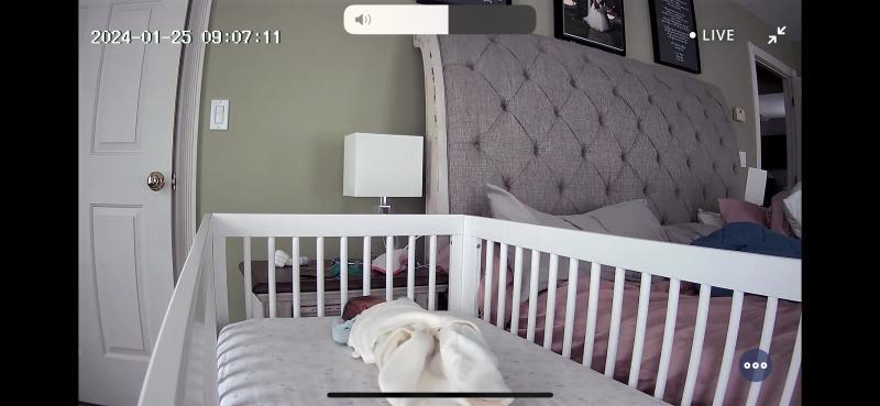 First use in kitchen with the parent device| App view| App view of camera in the kitchen| The camera| Live video feed from app in full screen
