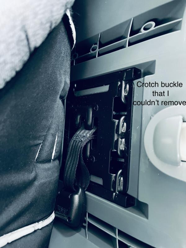 Seat Off of Cradle during Install| 3 Year Old Rear Facing| 5 Year Old Forward Facing| Tightness and Install Directions on Base| Infant Rear Reclined| 5 Year Old Rear Facing| 3 Year Old Forward Facing| Side Rotation View| Unremovable Buckle