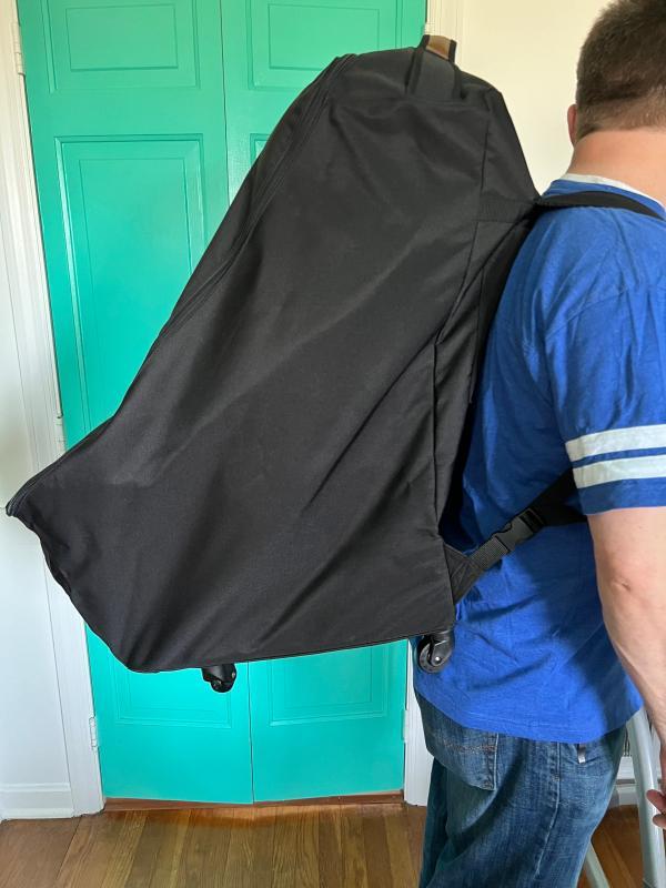 Pockets for the backpack straps| The wheels and platform base