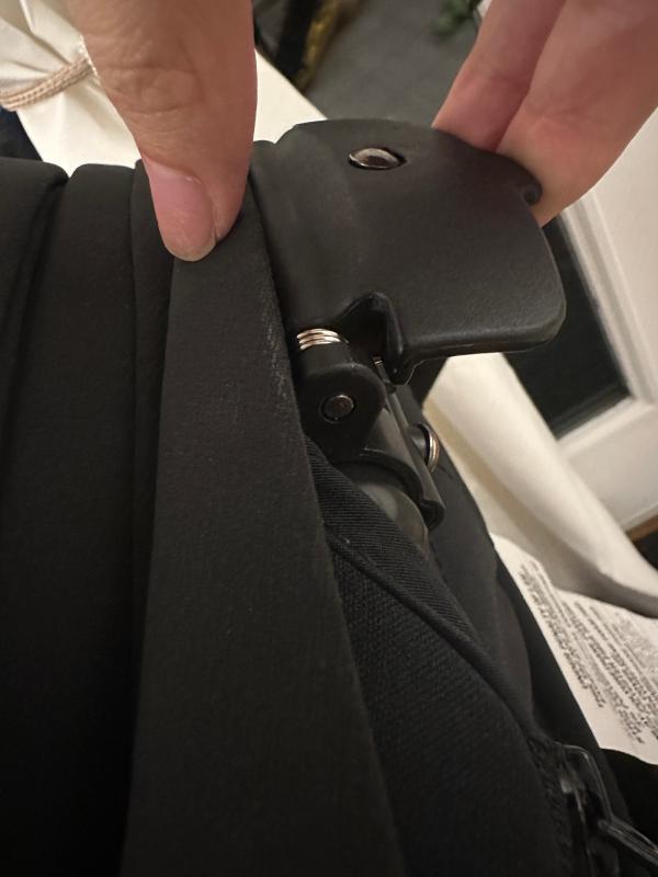 Stands by itself when folded!| Lever to adjust stroller seat recline| Bassinet setting when stroller seat is fully reclined| Included rain shield| Love the 360 degree canopy!| Straps need to be pulled together before being inserted into bottom buckle| Stroller with car seat| Small basket