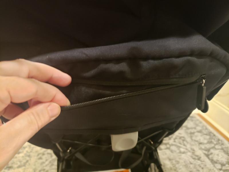 Adjustable footrest| Love the cupholder adapter included! Mesh window is great too.| Padded body and straps for comfort, large canopy for sun protection| This shows the adapters in place| Recline positions are adjustable| Love the zippered pouch!| Decent size for compact stroller, but my main diaper bag is too large.