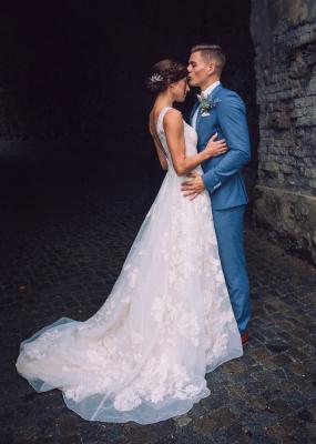 oleg cassini high neck tank lace wedding dress