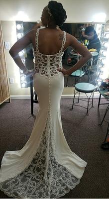 Beaded illusion and crepe sheath wedding dress sale