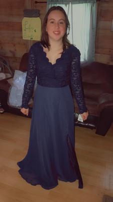 Lace Chiffon Long-Sleeve Long Bridesmaid Dress