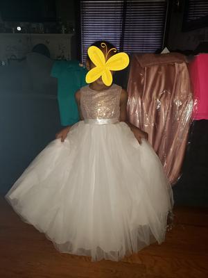 heart back sequin and tulle flower girl gown