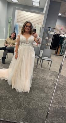 Long Sleeve Lace Appliqued Plus Size Wedding Dress | David's Bridal