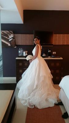David's Bridal Two-Piece Mikado Crop Top Ball Gown Used Wedding Dress Save  60% - Stillwhite
