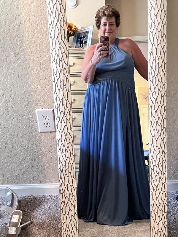 high neck mesh bridesmaid dress with full skirt Mesh Bridesmaid Dress with High-Neck Halter