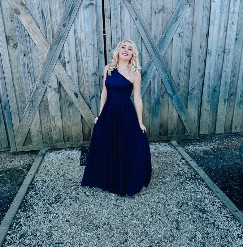 one shoulder mesh bridesmaid dress with full skirt As Is Mesh One-Shoulder Bridesmaid Dress with Full
