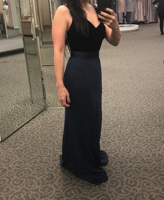 crepe and velvet bridesmaid dress with open back