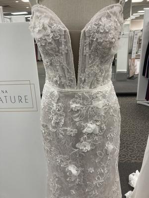 3D Floral Applique Plunge Plus Size Wedding Dress