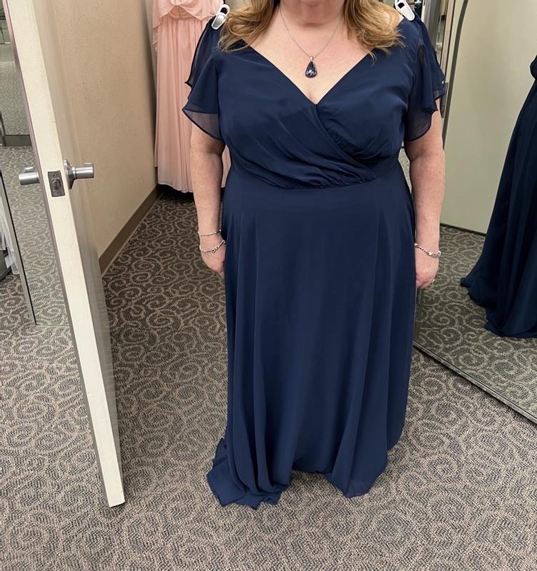 flutter sleeve full skirt bridesmaid dress Stacees A-line Flutter Sleeve Chiffon Slit Bow Back Bridesmaid Dress