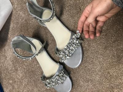 jeweled metallic ankle strap flat sandals