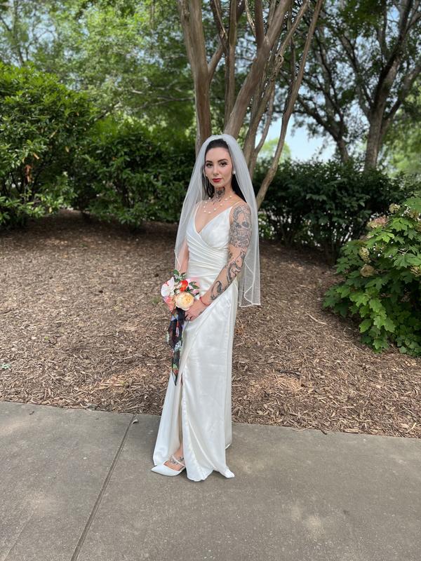 Draped Satin Spaghetti Strap Sheath Wedding Dress | David's