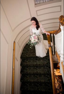 Oleg Cassini Illusion 3/4 Sleeve Wedding Dress | David's Bridal