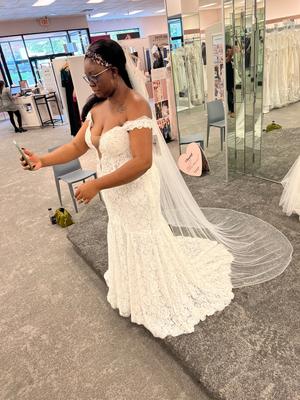 Off Shoulder Plunging Illusion Lace Wedding Dress