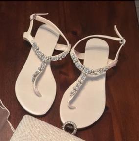 Pearl and Crystal Encrusted Dyeable T-Strap Sandal | David's Bridal Pearl and Crystal Encrusted Dyeable T-Strap Sandal | David's Bridal