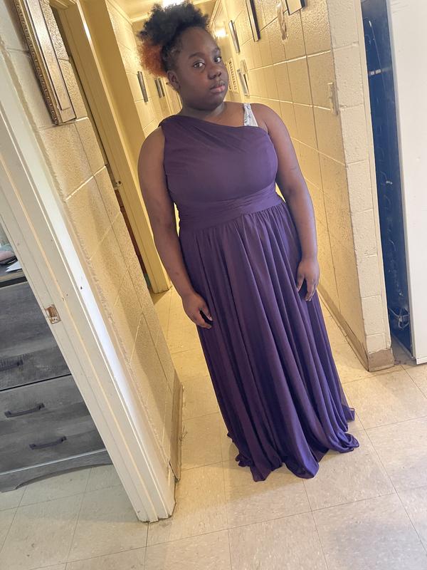 one-shoulder mesh bridesmaid dress with full skirt One-Shoulder Mesh Bridesmaid Dress with Full Skirt