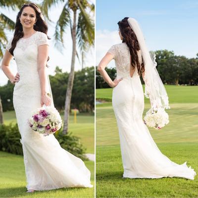 white by vera wang short sleeve lace wedding dress