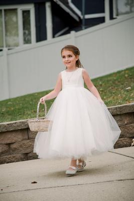 GM David's Bridal Ball Gown Flower Girl Heart Cutout Dress RK1368 white - 4 2024