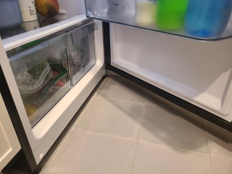 My fridge door - no bottom shelf across from crisper drawers