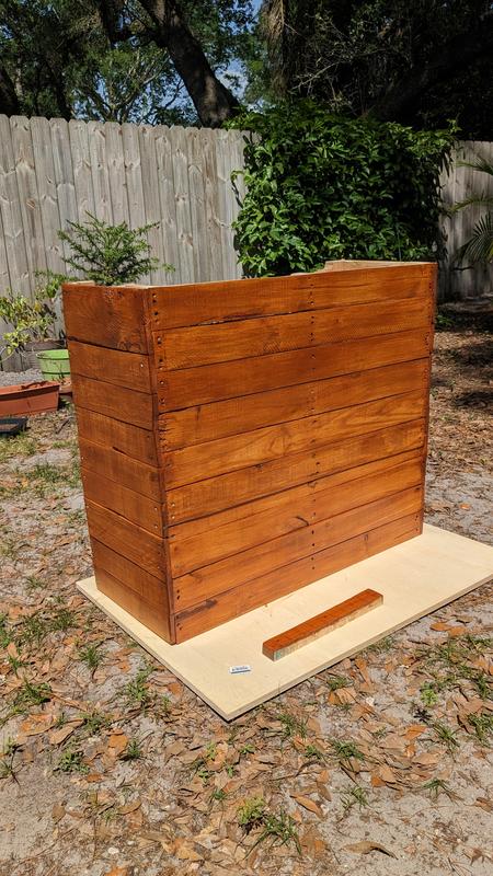 The base of the new bar, sanded and stained.