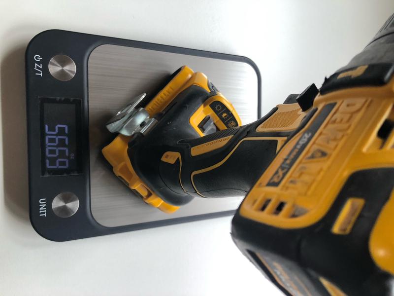 My old XR DCD796 coming in at 56.69 oz with battery