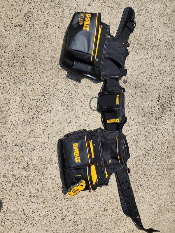 DEWALT Open Structure Adjustable Tool Belt with Suspenders, Padded, 25  Pockets, Black