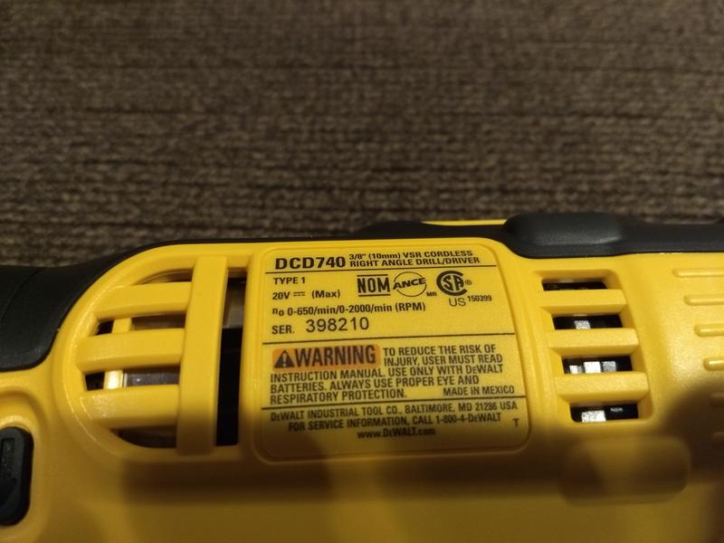 DeWalt DCD740B taladro ángulo recto, batería de ion de litio, 20 V máximo