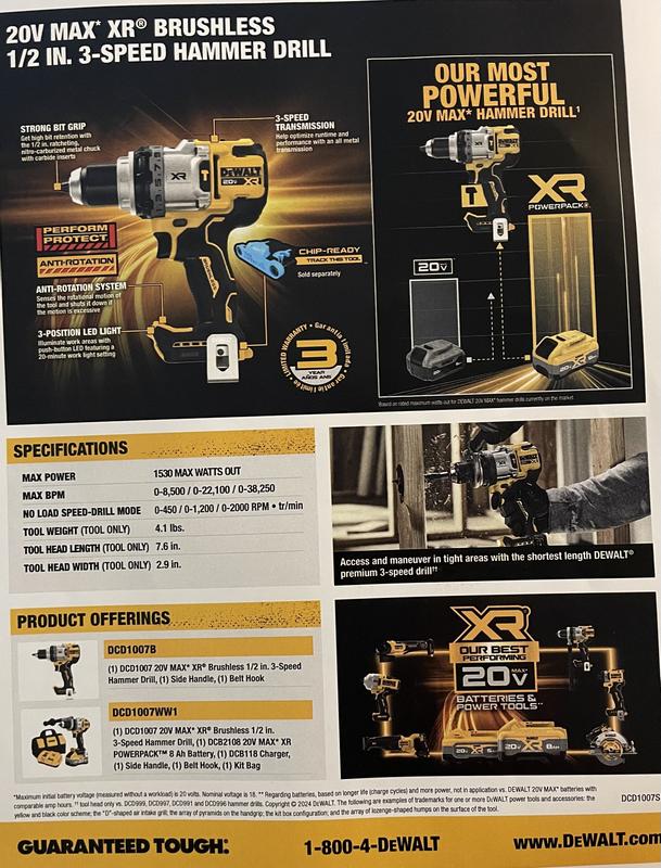 20V MAX XR Brushless Cordless 1 2 in. 3 Speed Hammer Drill Tool Only DEWALT