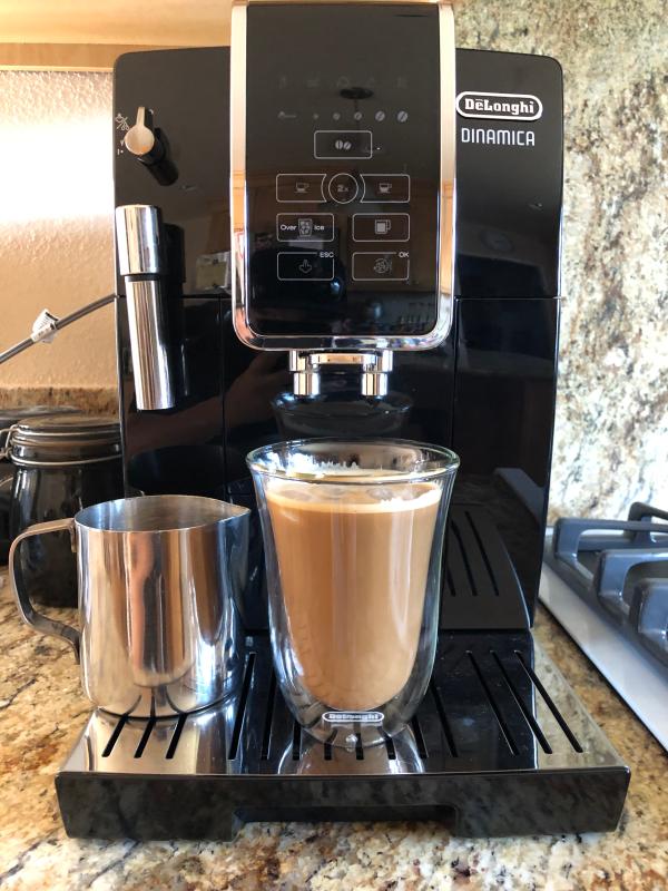 De'Longhi White Dinamica Espresso Machine with Iced Coffee and Manual Milk  Frother + Reviews