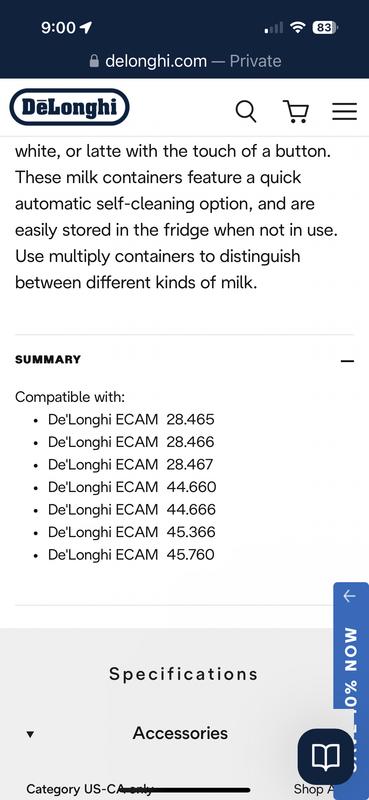 DeLonghi LatteCrema depósito de leche (lechera, recipiente para leche)  completo cafetera 5513297821, DLSC015