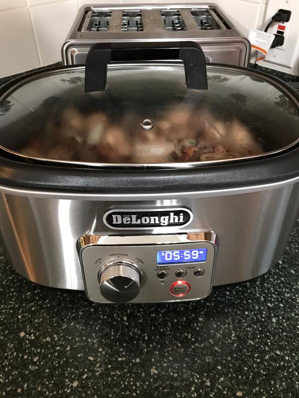  DeLonghi Livenza Multi-Cooker, Stainless Steel - 6 qt - Crock  Pot Slow Cooker - 24-Hour Programmability & Seven Modes - Includes  Non-Stick Dishwasher-Safe Pot, Steam Rack & Glass Lid: Home 