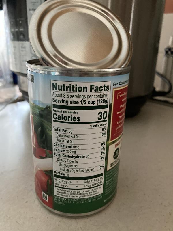Canned Tomatoes Nutrition Label