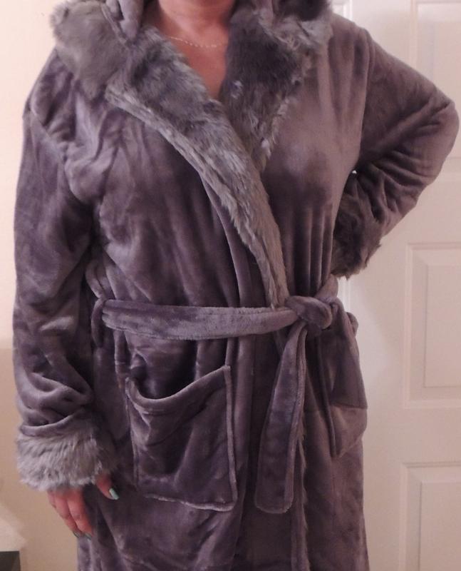 Women's Faux Fur Robe House Coat with Hood