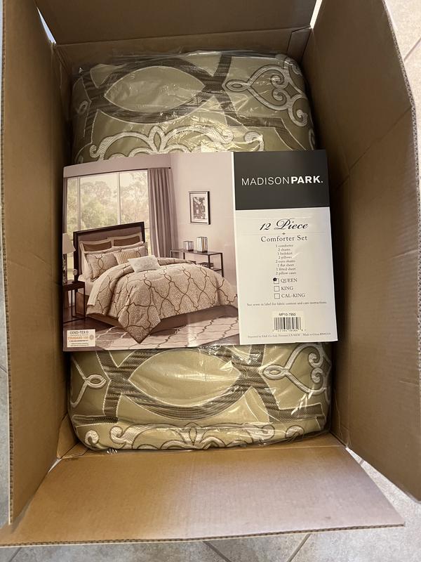 Madison Park Lavine 12-Piece Comforter Set in Silver | Bed Bath and ...