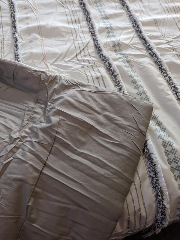 INK+IVY Tenda Doccia In Cotone 100% Con Nappe E Stampa Righe Boho, 183x183 Cm, Bianco/Grigio, Lavabile - 5